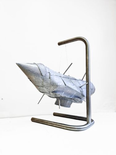 Object with a map II, 2024, aluminum, engraving.