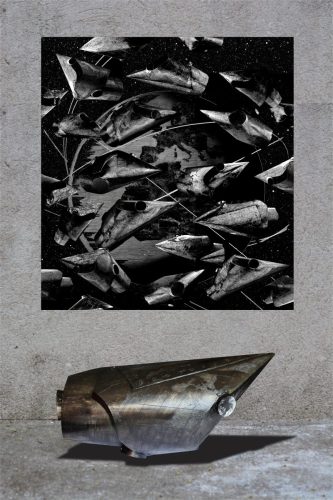 Object with a map I, 2023, aluminum, engraving.